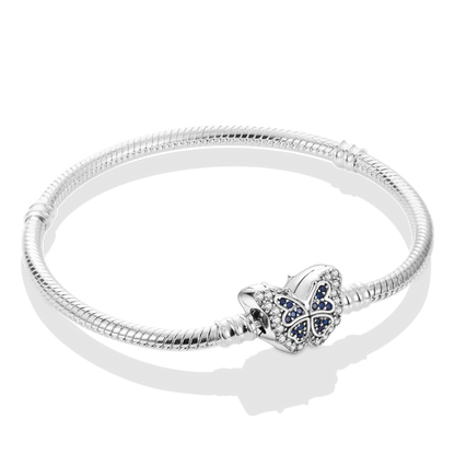 925 Sterling Silver Charm Bracelet - Leaf, Clover, Butterfly & Heart Design | 17-20cm Adjustable