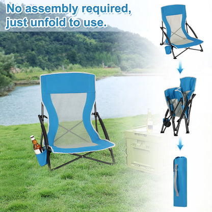 WOLTU Blue Foldable Camping Chair Portable Fishing Chair Beach Lounger Folding Armchair with Mesh Backrest Cup Holder Carry Bag
