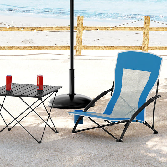 WOLTU Blue Foldable Camping Chair Portable Fishing Chair Beach Lounger Folding Armchair with Mesh Backrest Cup Holder Carry Bag