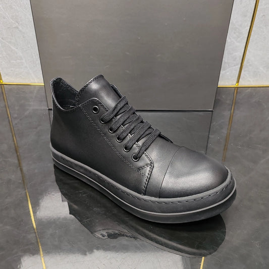 Designer Style Men's Leather Shoes Couples Retro Low-top Board Shoes Hip Hop Platform Sneakers Black