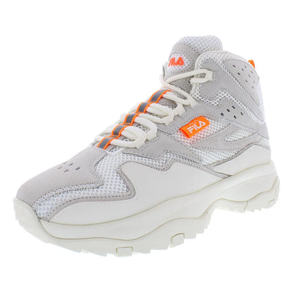 Fila Men's Ranger Boot Shoes High Cut Retro Style Cream Orange PU Upper Mesh Lining Lace Up Sporty Walking Sneakers