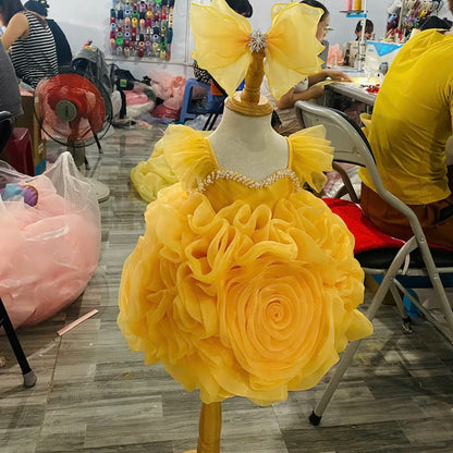 High Quality Rose Chiffon Princess Dress for Baby Girls by Nhung Nguyen OEM ODM Custom Made in Vietnam Kids Party Wear 1