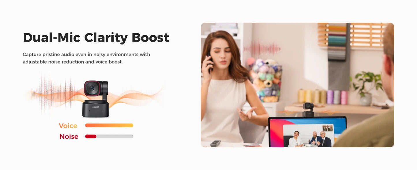 OBSBOT Tiny 2 Lite 4K Webcam for PC, AI Tracking PTZ Streaming Camera with 1/2" Sensor, Gesture Control, 60 FPS, HDR, Microphone