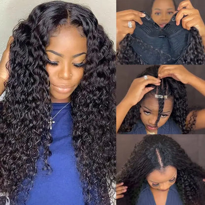 Deep Curly V Part Wig Human Hair No Leave Out Brazilian Deep Wave Human Hair Wigs for Women U Part No Glue Virgin Wigs On Sale