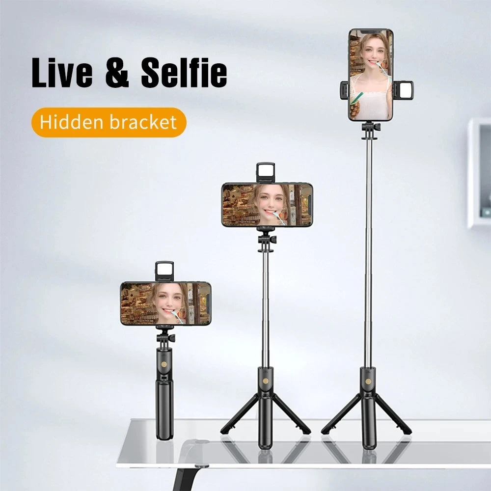 Roreta Wireless Tripod Stand Selfie Stick with Light Bluetooth Remote Control Extendable for iPhone Cellphone Tiktok Live Stream