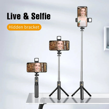 Roreta Wireless Tripod Stand Selfie Stick with Light Bluetooth Remote Control Extendable for iPhone Cellphone Tiktok Live Stream