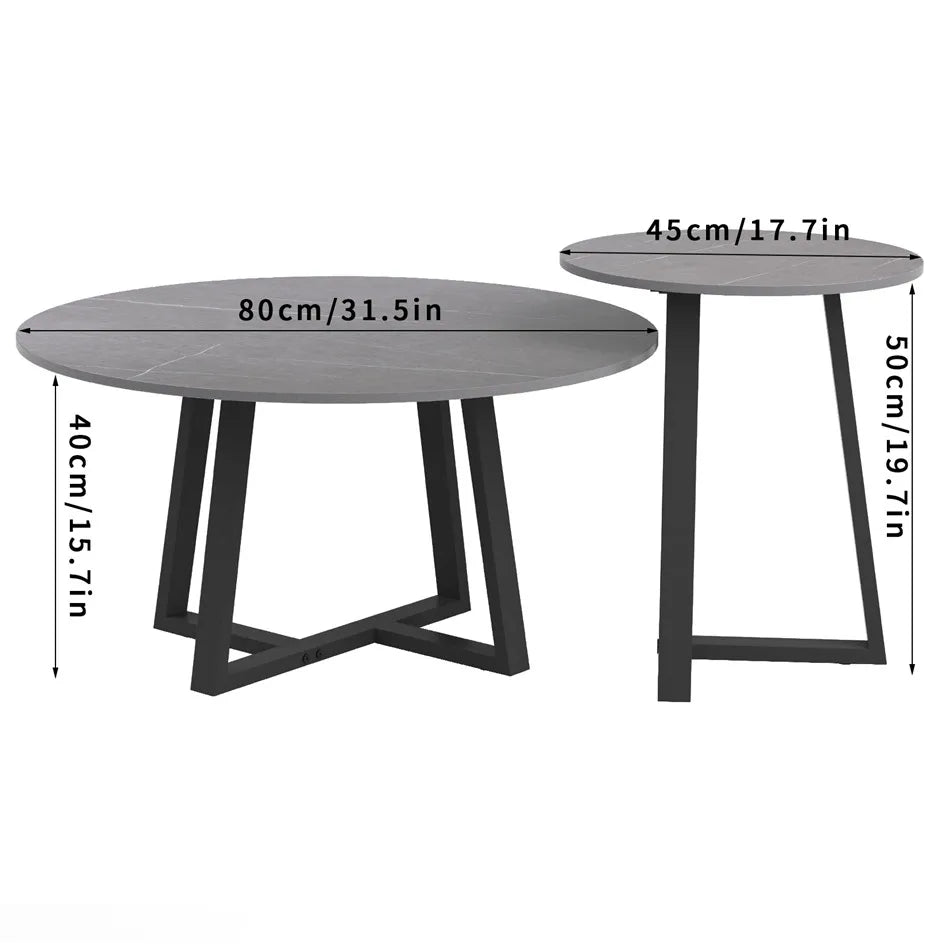 LUVODI Modern Set of 2 Living Room Round Center Table Furniture Marble Sofa Side Nesting Coffee Table with Metal Legs