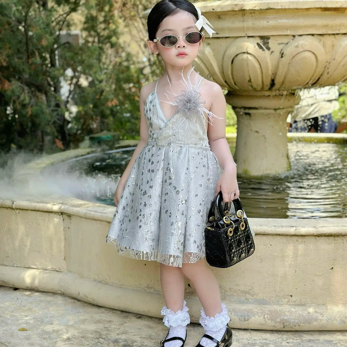 Premium High Quality Glitter Gown for Girls Custom Made in Vietnam Big Size 1 OEM ODM Floor-Length Dress for Kids' Party Wear