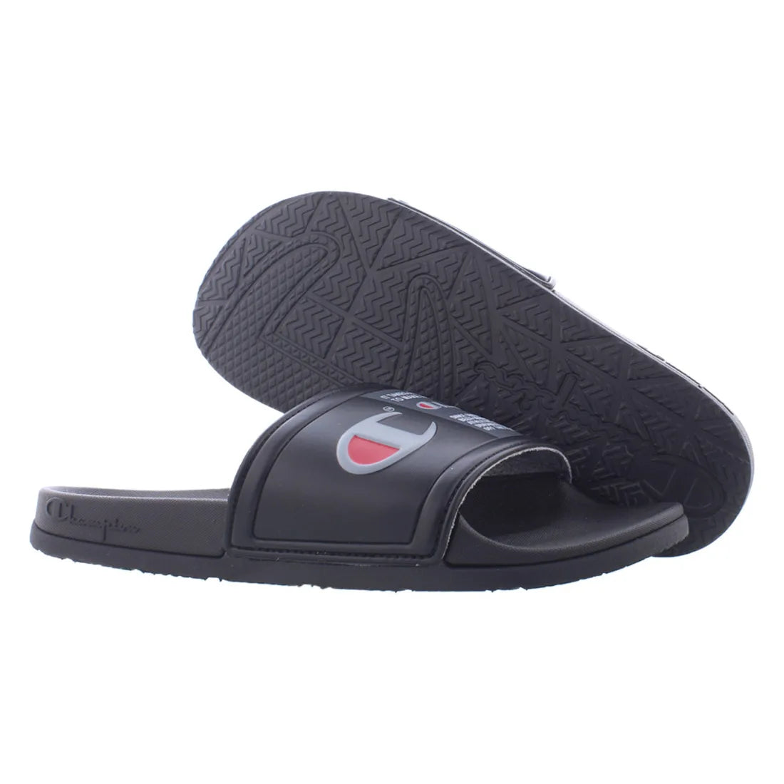 Champion IPO Squish GS Slide Boys Shoes Color: Black/Concrete/Scarlet  100% Authentic