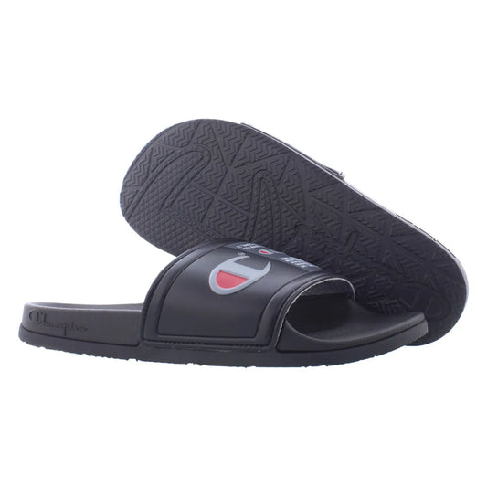 Champion IPO Squish GS Slide Boys Shoes Color: Black/Concrete/Scarlet  100% Authentic