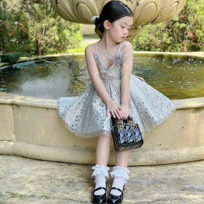 Premium High Quality Glitter Gown for Girls Custom Made in Vietnam Big Size 1 OEM ODM Floor-Length Dress for Kids' Party Wear