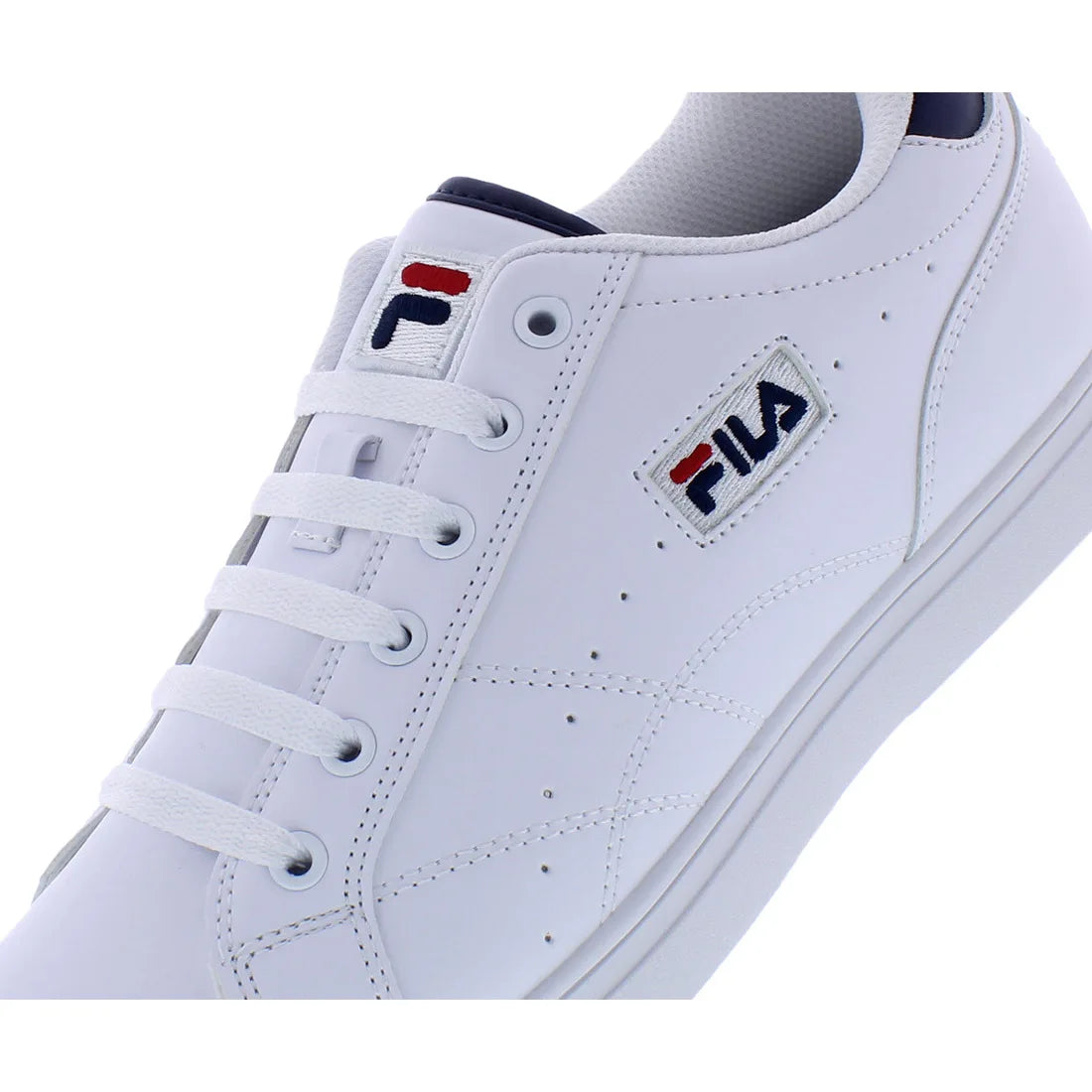 Fila Men's White Low-Top Casual Sneakers With Navy Red Accents Suede Upper Mesh Lining Breathable Lace-Up Walking Shoes All Seas