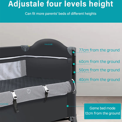 PANGDUBE 4-in-1 Baby Crib Multifunctional Convertible Bed with Rocker & Baby Playpen Newborn Changing Table Foldable Travel Cot