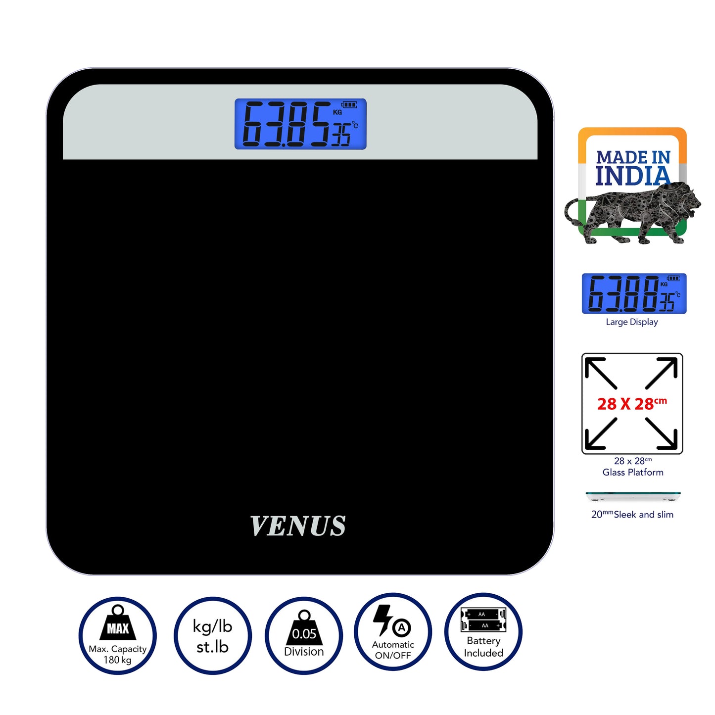 Temper Glass Bathroom Scale with LCD Display 180kg Capacity Slim Compact Portable Digital Body Weight Floor Scale Household Use