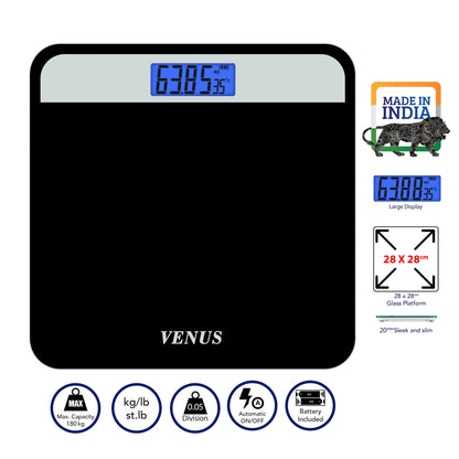 Temper Glass Bathroom Scale with LCD Display 180kg Capacity Slim Compact Portable Digital Body Weight Floor Scale Household Use