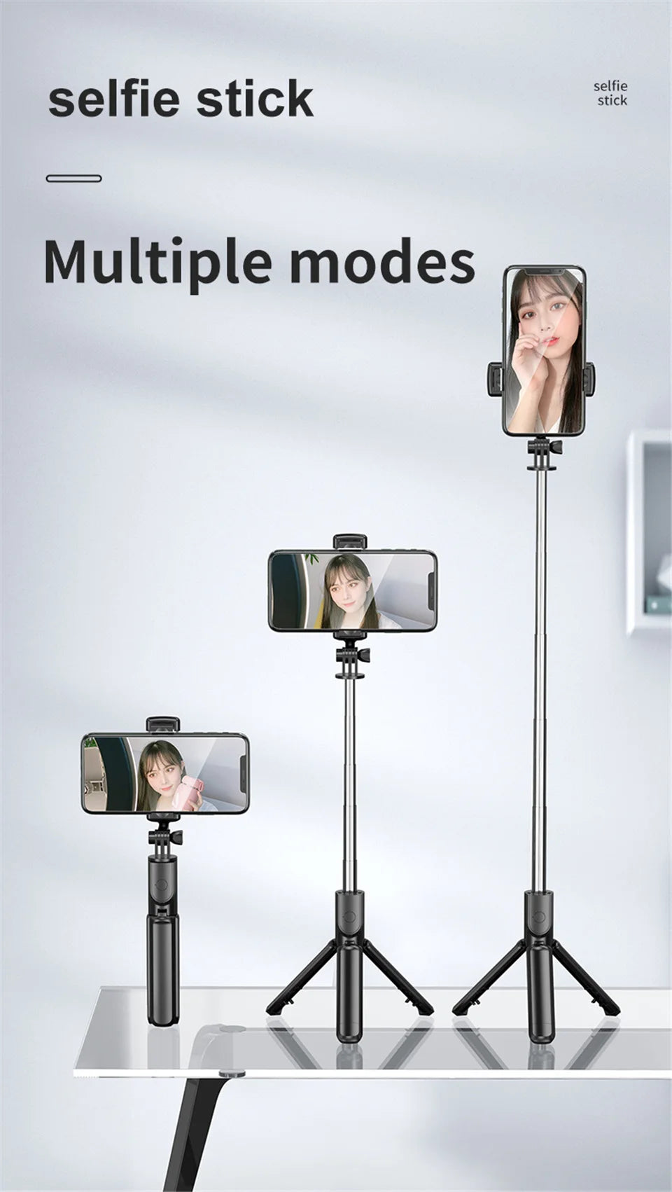 Roreta Wireless Selfie Stick Tripod Stand Bluetooth Remote Extendable Tripod for iPhone Mobile Phone Tiktok Live Streaming