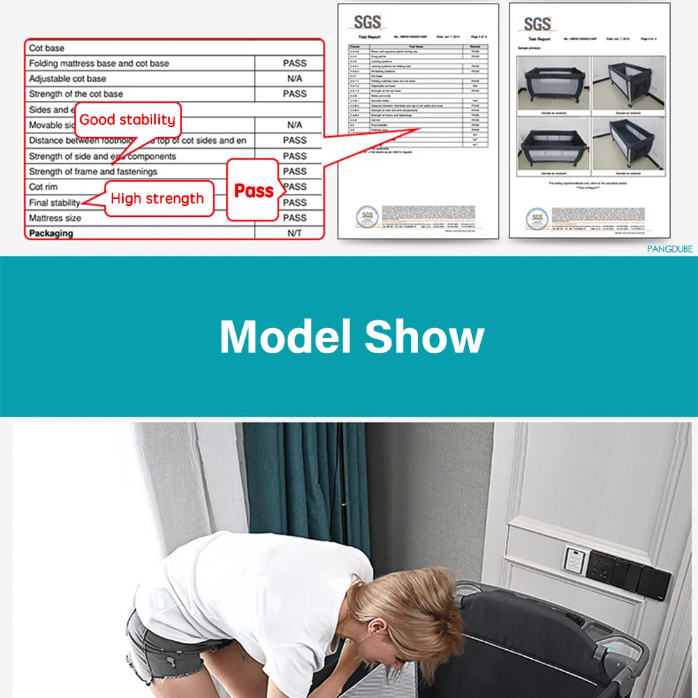 PANGDUBE 4-in-1 Baby Crib Multifunctional Convertible Bed with Rocker & Baby Playpen Newborn Changing Table Foldable Travel Cot