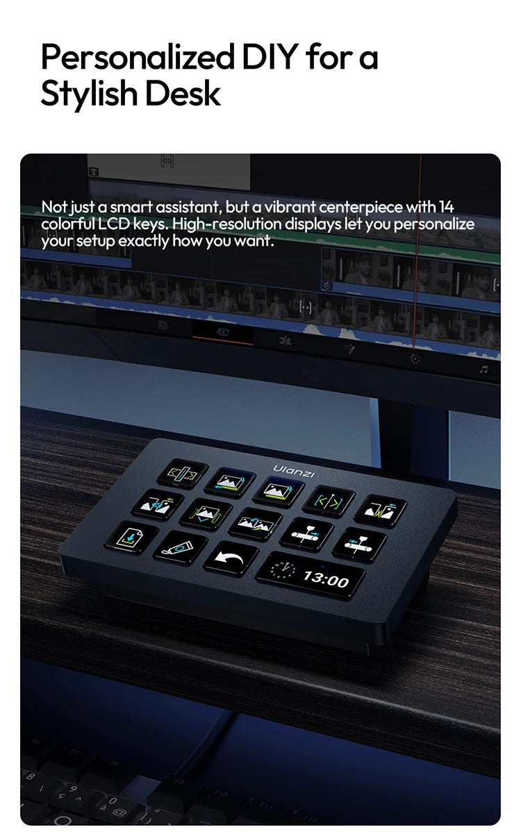 Ulanzi D200H Live Streaming Controller 13 LCD Keys for Tiktok Youtube Vlog Content Creation Photo Video Editing Gaming Office