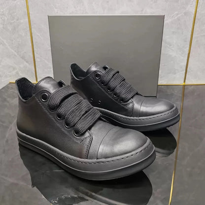Designer Style Men's Leather Shoes Couples Retro Low-top Board Shoes Hip Hop Platform Sneakers Black