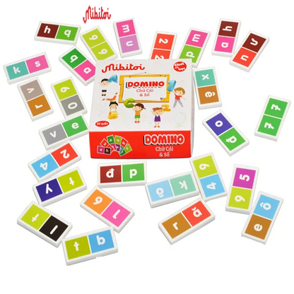 Mibitoi Montessori Unisex PP Plastic Alphabet Number Domino Set Fun Learning Educational Toys for Kids Ages 8-13 Certified