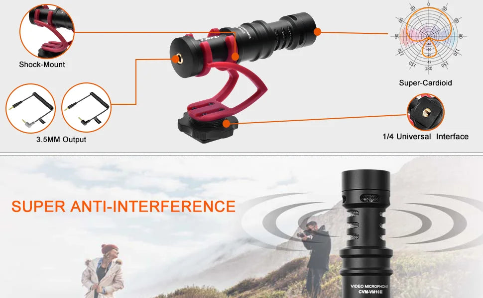 Camera Microphone,COMICA CVM-VM10II Professional Shotgun Microphone with Shock Mount For iPhone,DSLR Camera,Android Smartphones