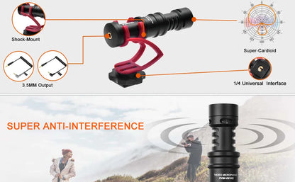 Camera Microphone,COMICA CVM-VM10II Professional Shotgun Microphone with Shock Mount For iPhone,DSLR Camera,Android Smartphones