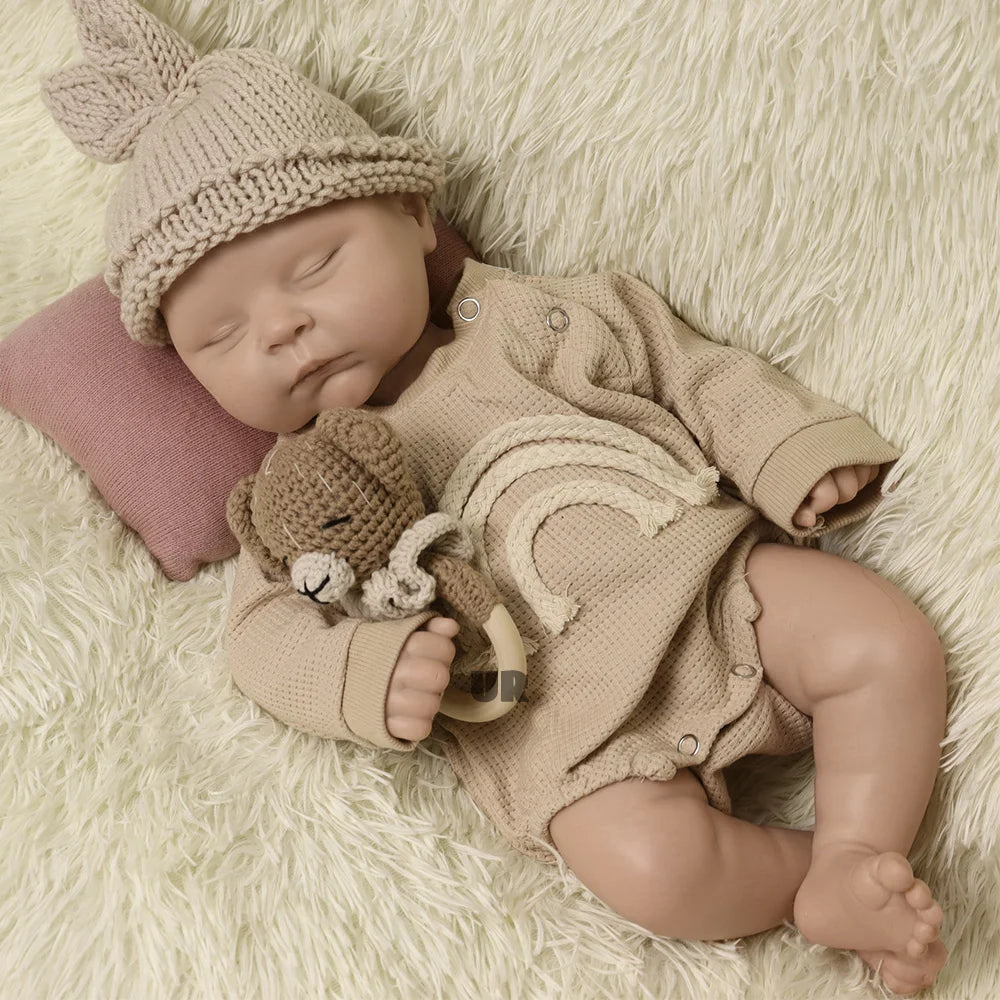 18' Lifelike Silicone Reborn Dolls Full Body Realistic Newborn Baby Doll with Closed Eyes Soft Platinum Silicone Baby Boy