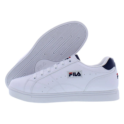 Fila Men's White Low-Top Casual Sneakers With Navy Red Accents Suede Upper Mesh Lining Breathable Lace-Up Walking Shoes All Seas