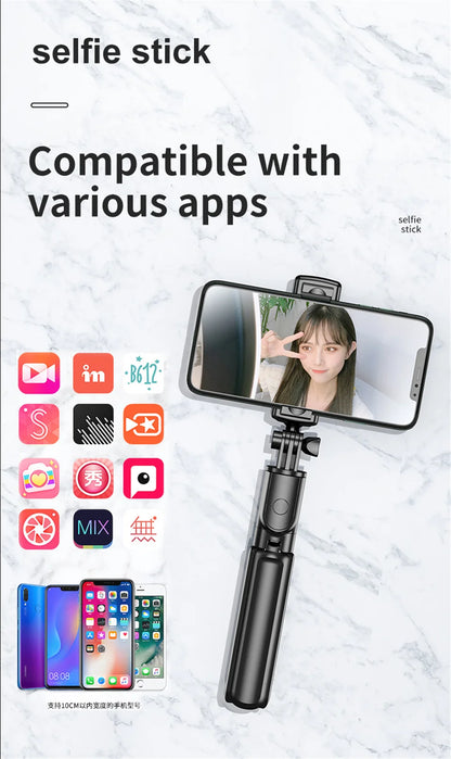 Roreta Wireless Selfie Stick Tripod Stand Bluetooth Remote Extendable Tripod for iPhone Mobile Phone Tiktok Live Streaming