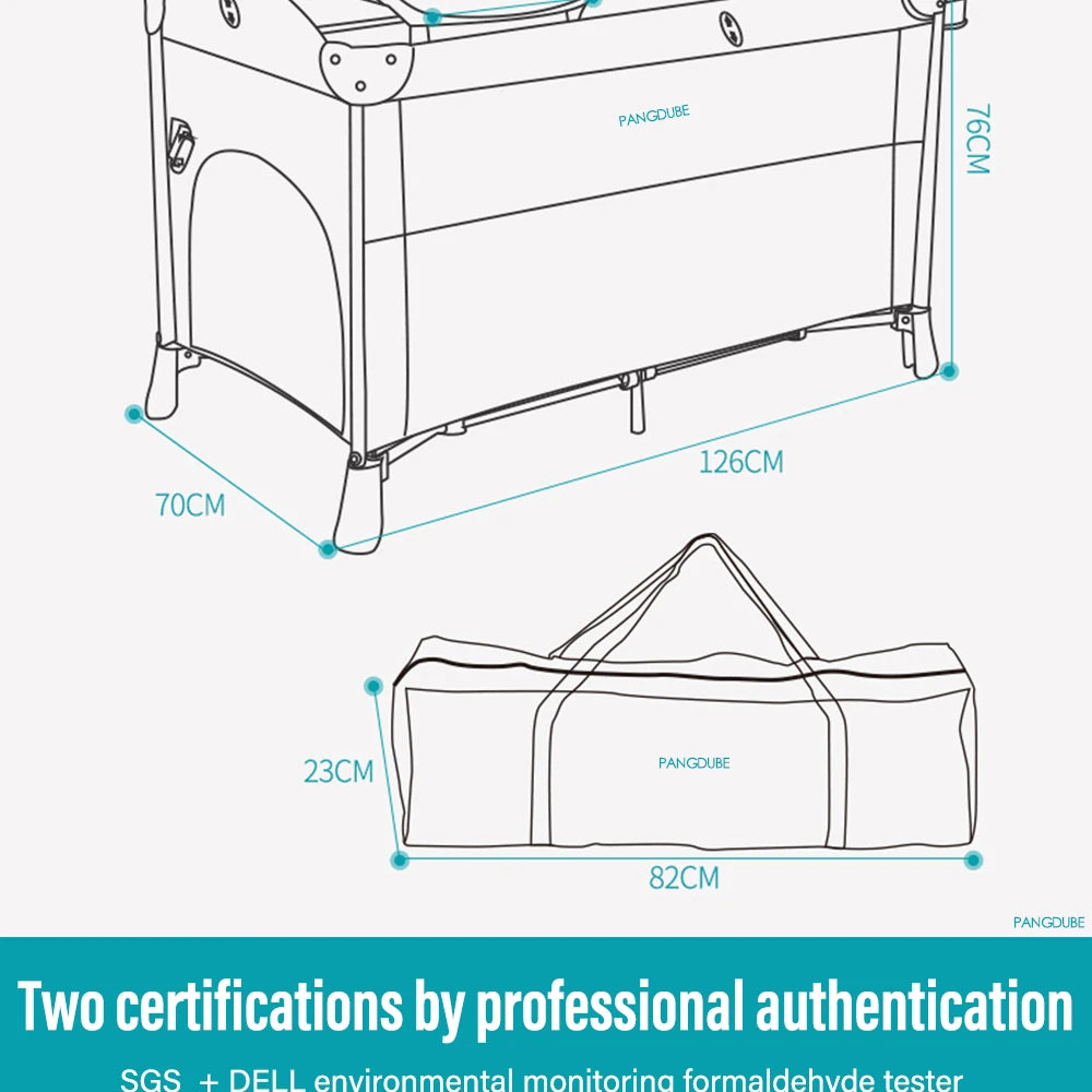 PANGDUBE 4-in-1 Baby Crib Multifunctional Convertible Bed with Rocker & Baby Playpen Newborn Changing Table Foldable Travel Cot