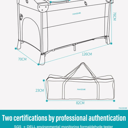 PANGDUBE 4-in-1 Baby Crib Multifunctional Convertible Bed with Rocker & Baby Playpen Newborn Changing Table Foldable Travel Cot