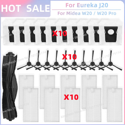 Fit For Eureka J20 / Midea W20 / W20 Pro Robot Vacuum Replacement Parts Main Roller Side Brush Hepa Filter Dust Bag Accessories