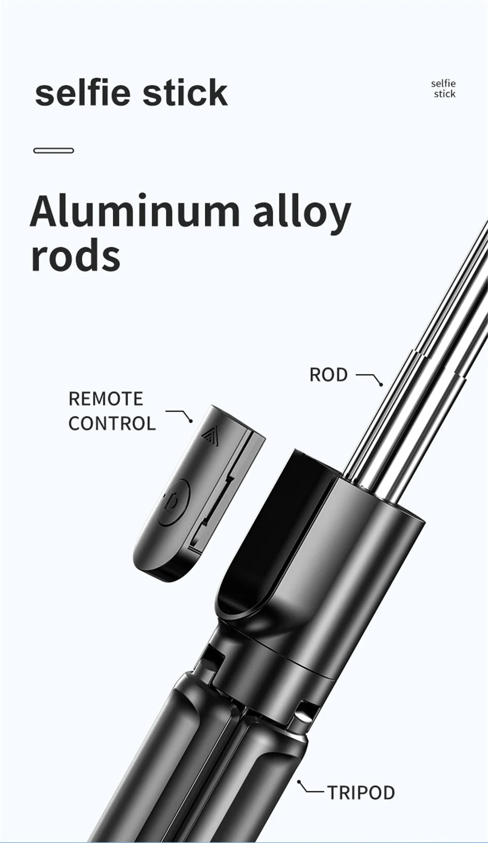 Roreta Wireless Selfie Stick Tripod Stand Bluetooth Remote Extendable Tripod for iPhone Mobile Phone Tiktok Live Streaming