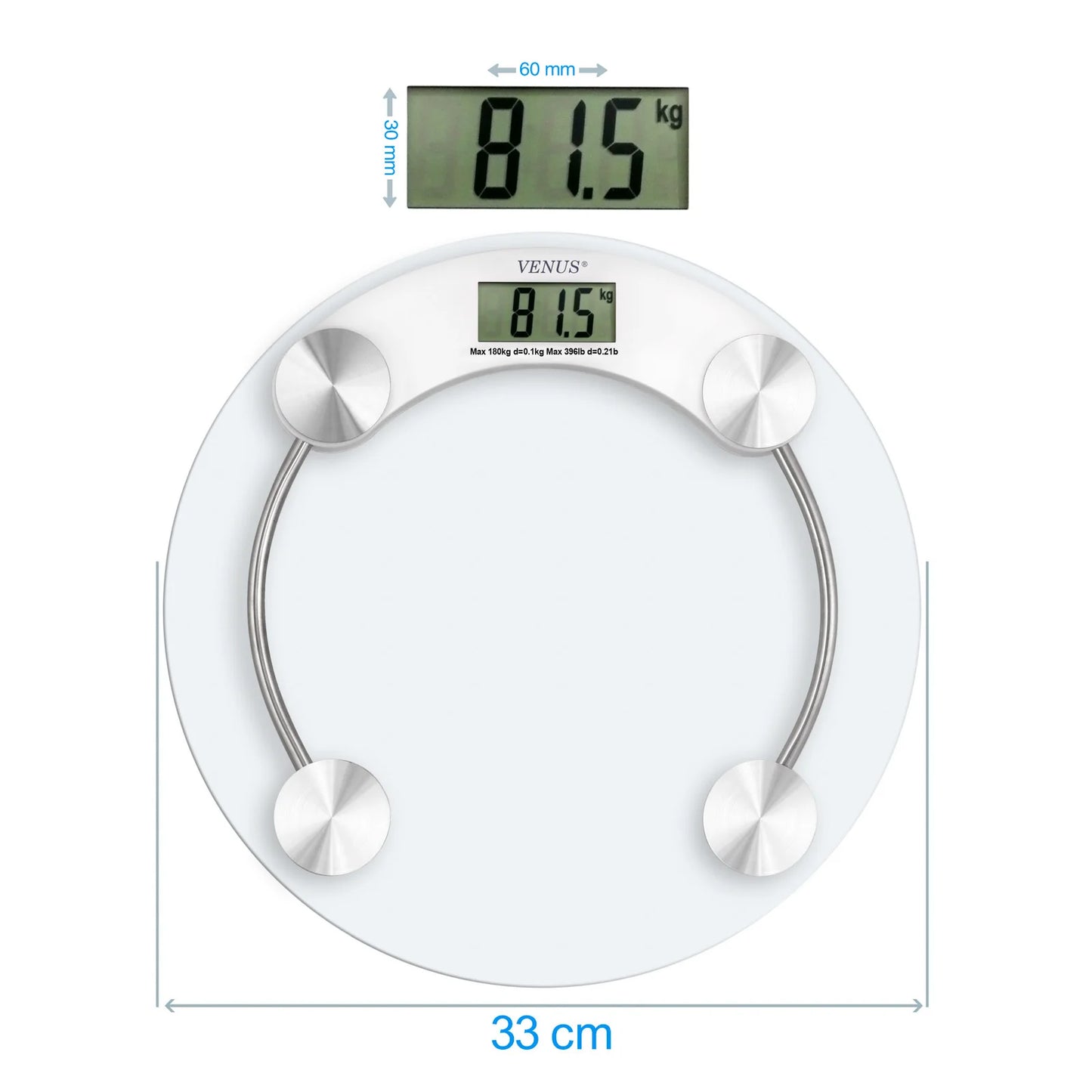Transparent 180 kg Tempered Glass Body Eco-Friendly Durable Non-Slip Adjustable Bathroom Weighing Scale High Strain Gauge Sensor