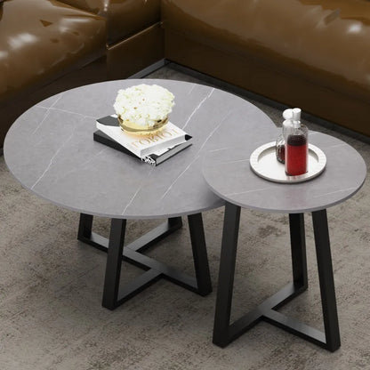 LUVODI Modern Set of 2 Living Room Round Center Table Furniture Marble Sofa Side Nesting Coffee Table with Metal Legs