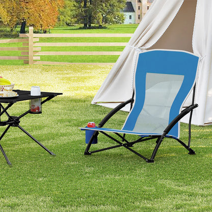 WOLTU Blue Foldable Camping Chair Portable Fishing Chair Beach Lounger Folding Armchair with Mesh Backrest Cup Holder Carry Bag