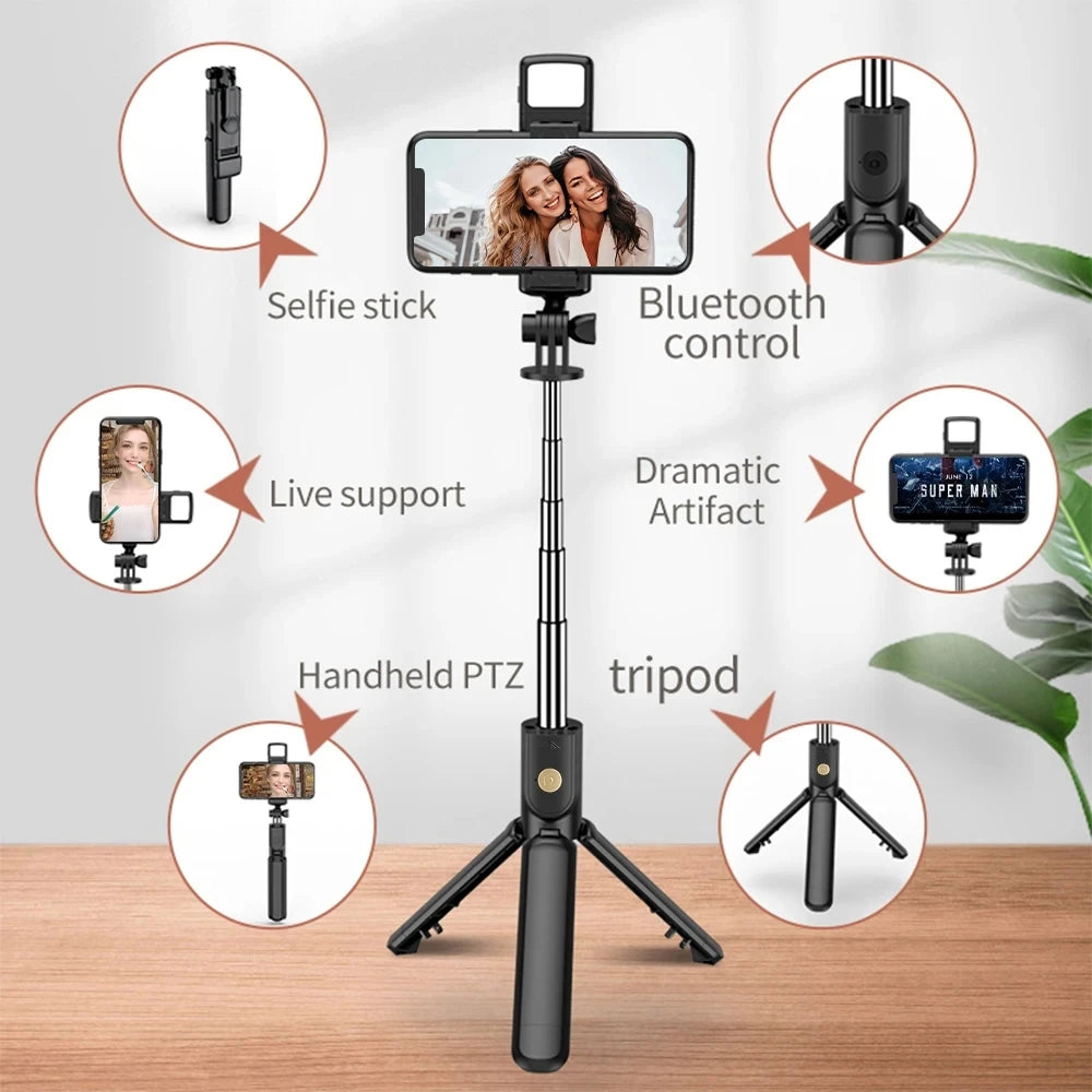 Roreta Wireless Tripod Stand Selfie Stick with Light Bluetooth Remote Control Extendable for iPhone Cellphone Tiktok Live Stream
