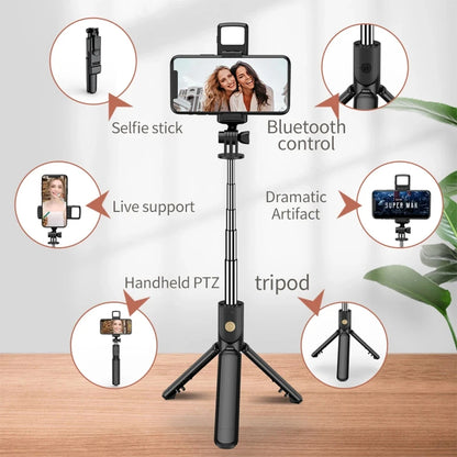 Roreta Wireless Tripod Stand Selfie Stick with Light Bluetooth Remote Control Extendable for iPhone Cellphone Tiktok Live Stream