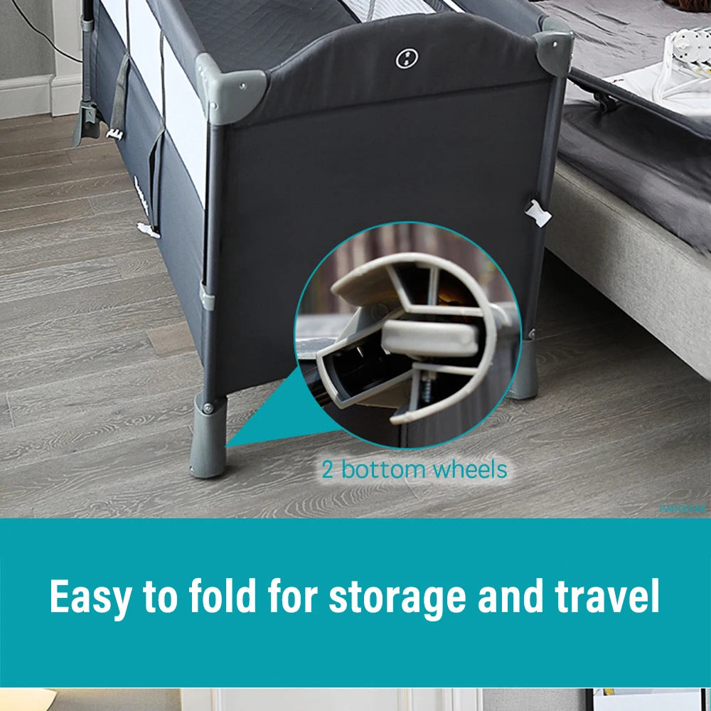 PANGDUBE 4-in-1 Baby Crib Multifunctional Convertible Bed with Rocker & Baby Playpen Newborn Changing Table Foldable Travel Cot