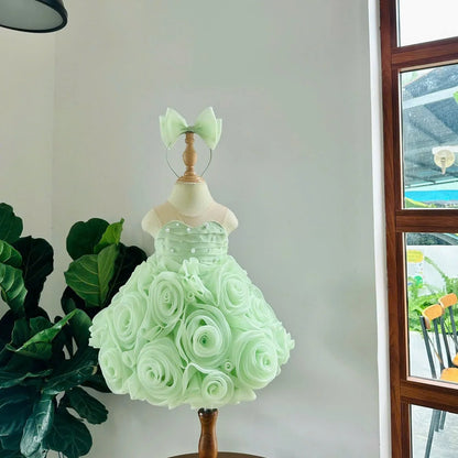 Rose Petal Tulle Beaded Princess Dress for Baby Girls High Quality Floor-Length Mermaid Tail Gown Fast Delivery OEM ODM Made