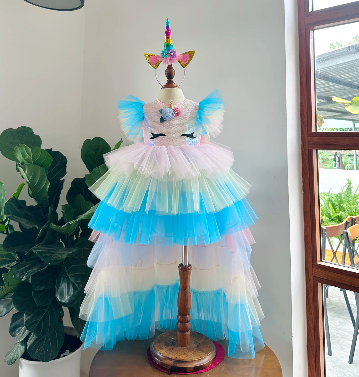 Unicorn Princess Dress for Baby Girls Long Train and Denim Fabric OEM ODM Made in Vietnam Party Style Kid Clothes