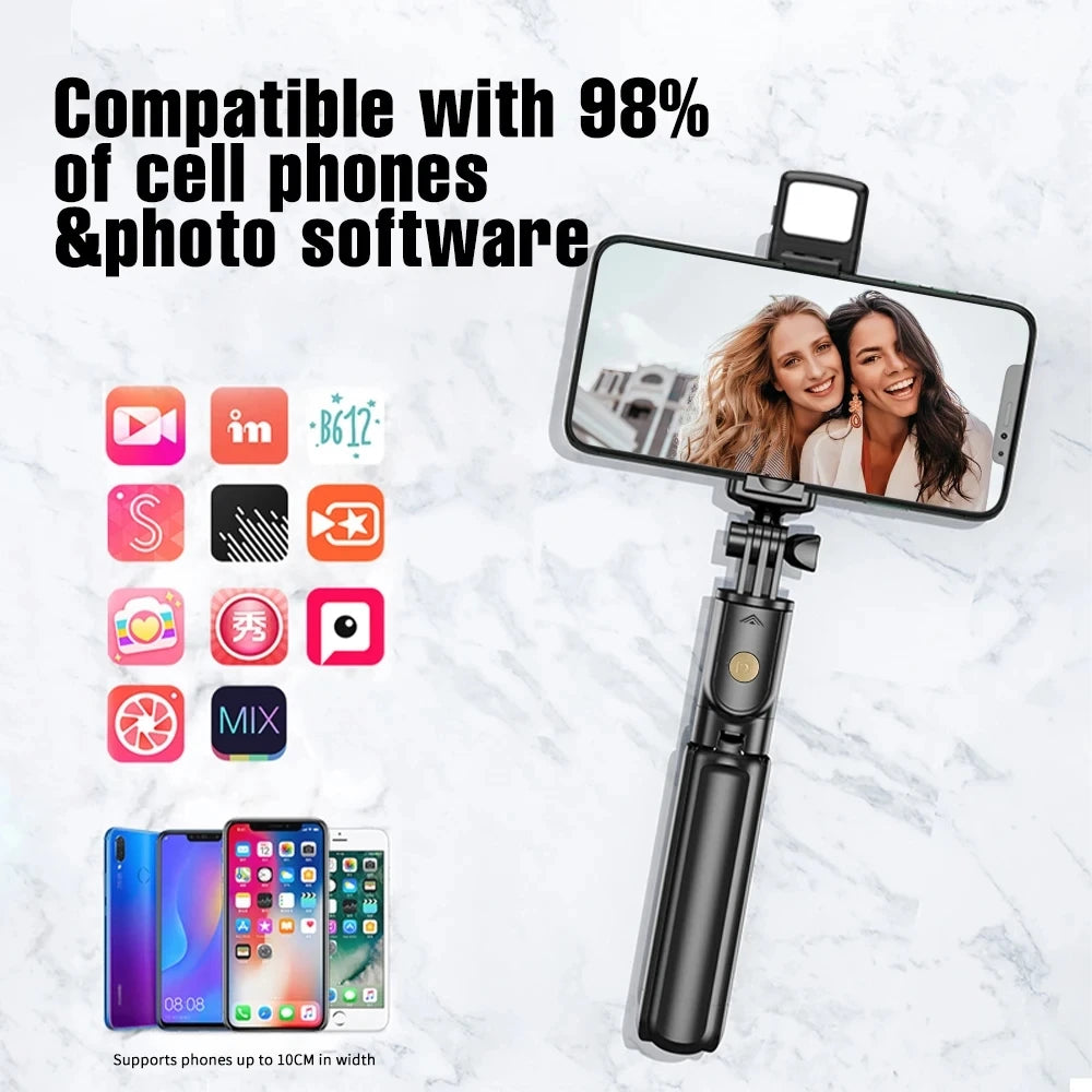Roreta Wireless Tripod Stand Selfie Stick with Light Bluetooth Remote Control Extendable for iPhone Cellphone Tiktok Live Stream