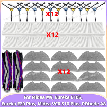 Fit For ( Midea M9, Eureka E10S, Eureka E20 Plus, Midea VCR S10 Plus, PObode A8 ) Parts Main Roller Side Brush Filter Mop Cloth