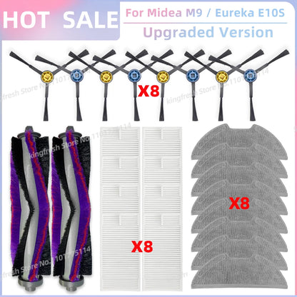 Fit For ( Midea M9, Eureka E10S, Eureka E20 Plus, Midea VCR S10 Plus, PObode A8 ) Parts Main Roller Side Brush Filter Mop Cloth