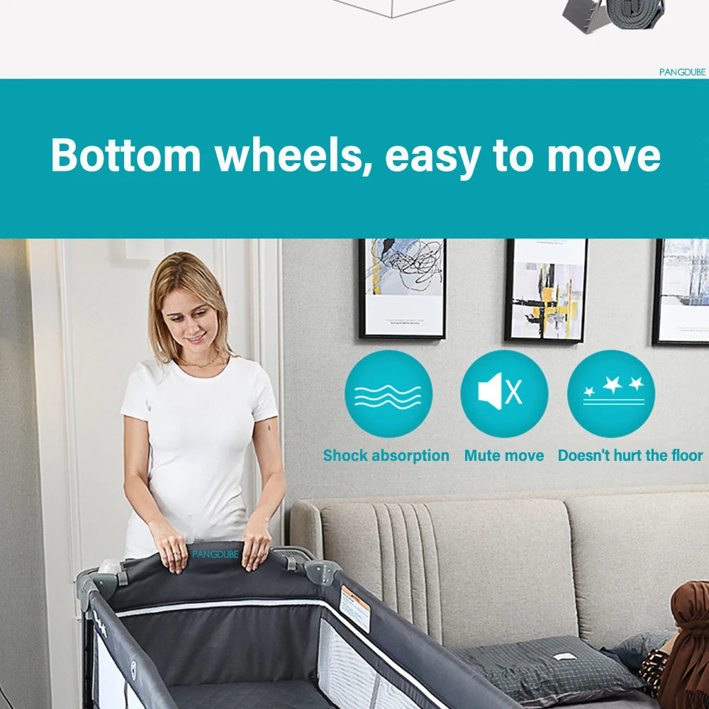 PANGDUBE 4-in-1 Baby Crib Multifunctional Convertible Bed with Rocker & Baby Playpen Newborn Changing Table Foldable Travel Cot