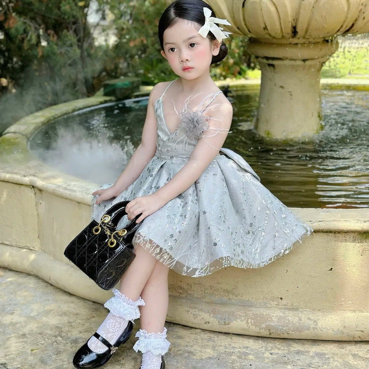 Premium High Quality Glitter Gown for Girls Custom Made in Vietnam Big Size 1 OEM ODM Floor-Length Dress for Kids' Party Wear