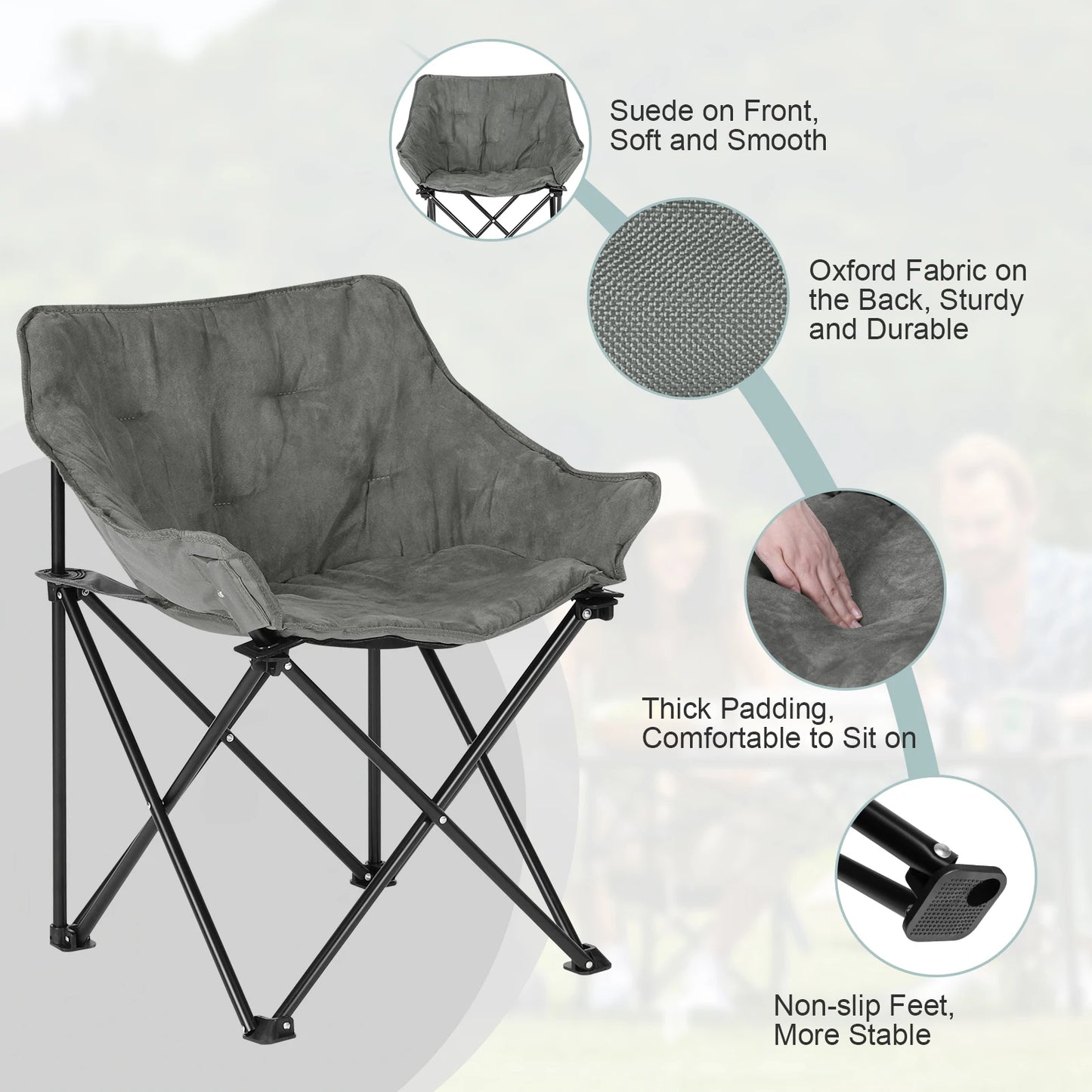 1PC Foldable Camping Lightweight Portable Fishing Chair Folding Armchair with Padded Seat Carry Bag  for Outdoor Beach Picnic