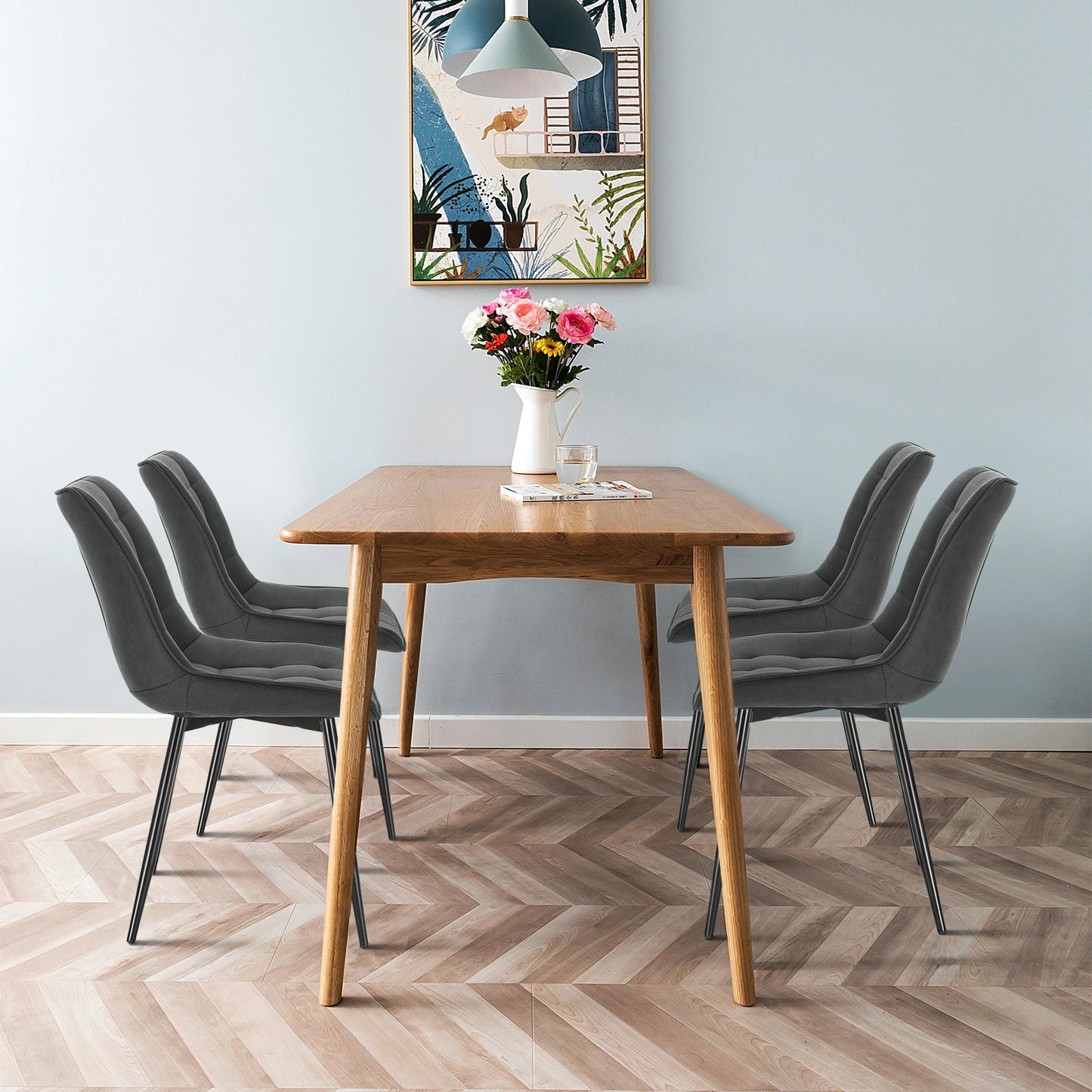 4PCs/Set Faux Leather/Fabric/Velvet/Linen Kitchen Chair  Dining Chairs Stable Metal Legs Upholstered Seat Kitchen Furniture