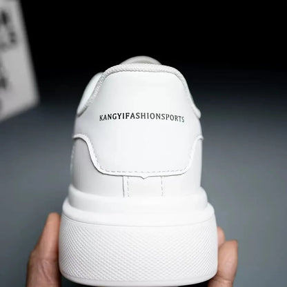 Men's White Sneakers Inside Elevating Couple Board Shoes Leather Casual Trainers