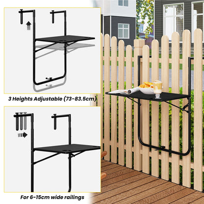 WOLTU Foldable Wall Hanging Balcony Table 3 Levels Height-Adjustable Weatherproof 60x36cm Computer Desk for Garden Outdoor